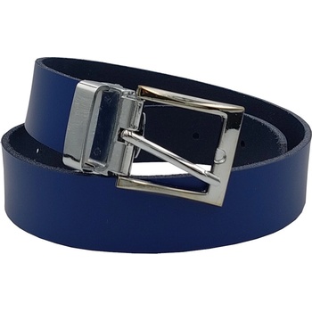 Opaskujse dětský kožený opasek modrá kůže lesklá spona pochromovaná