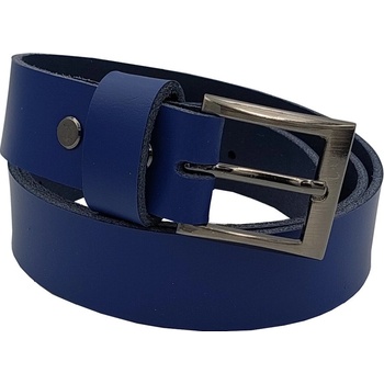 Opaskujse dětský kožený opasek modrá kůže spona hranatá leštěná kovová