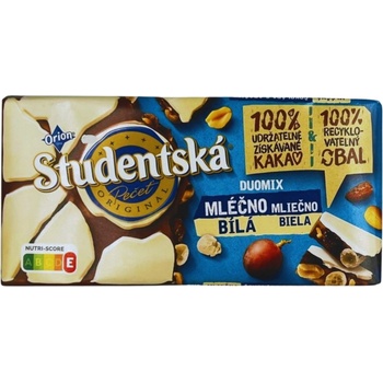 Orion Studentská Mléčná a bílá čokoláda s arašídy želé a rozinkami 170 g