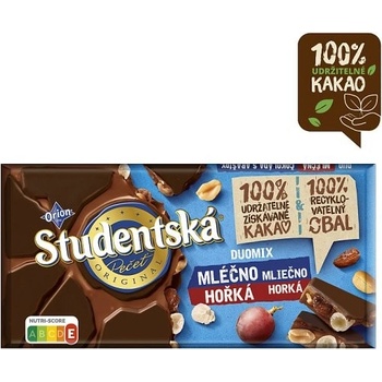 ORION STUDENTSKÁ PEČEŤ mléčno-hořká čokoláda s arašídy, rozinkami a želé 170 g