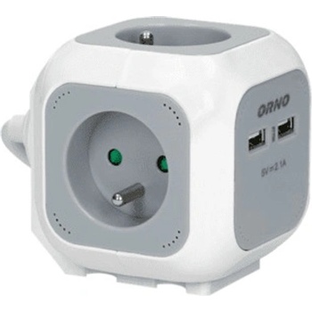 Orno Prodlužovací kabel 4G OR-AE-13144, 4x 230V, 2x USB nabíjecí, přívod 1,4m, šedá