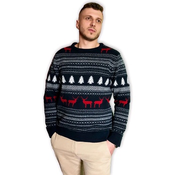 Ovčí Věci Svetr s ovčí vlnou Merino s norským vzorem stromy a soby