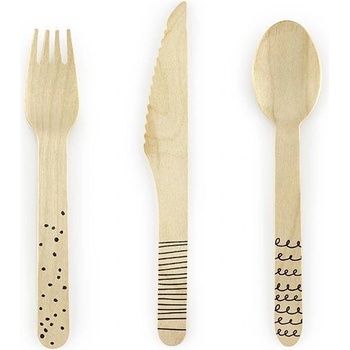 Party Deco Dřevěné příbory černý vzor