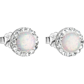 Pavona stříbrné pecky se syntetickým opálem a Preciosa krystaly kulaté 31217.1 bílé