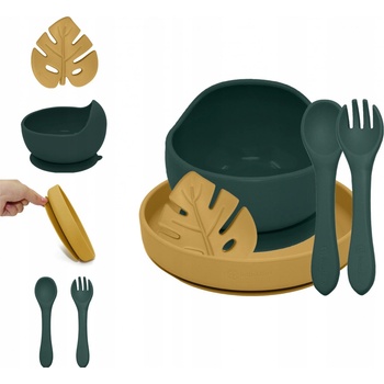 PETITE&MARS Set jídelní silikonový TAKE&MATCH 6m+ Misty Green Intense Ochre 4 ks