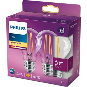 Philips LED lampa E27 2x Set 7W 60W 2700K 806lm Vintage