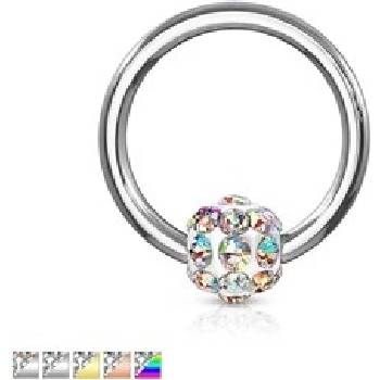 Piercingate piercing kroužek s kuličkou s krystaly PKR00105 růžové zlato/Čirá