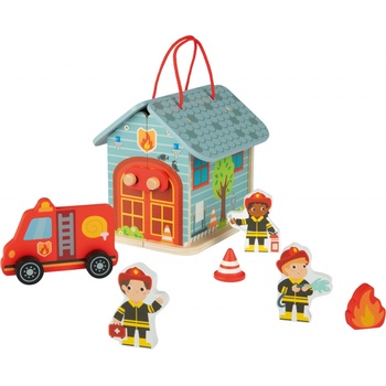 Playtive Dřevěný domeček s figurkami hasiči