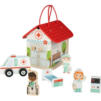 Playtive Dřevěný domeček s figurkami nemocnice