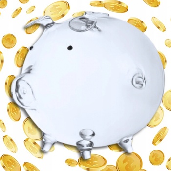 Pokladnička na dárek Velké prasátko na mince Skleněné bankovky Průhledné