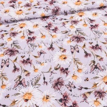 Polyesterové plátno se zátěrem / ubrusovina 8955-7, louka na šedé, š.155cm (látka v metráži)