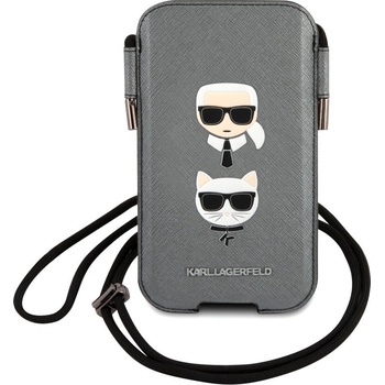 Pouzdro Karl Lagerfeld and Choupette Head Saffiano PU Pouch L šedé