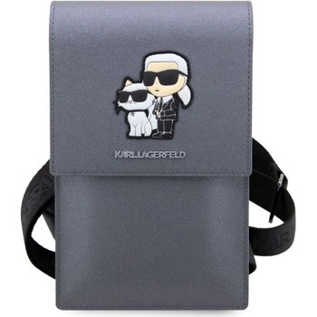 Pouzdro Karl Lagerfeld Saffiano Metal Logo NFT Wallet Bag stříbrné