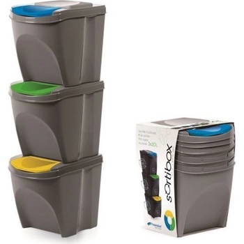PROSPERPLAST Sada 3 odpadkových košů SORTIBOX 3 x 25 l šedý kámen
