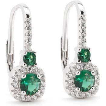 Rafity stříbrné náušnice se smaragdem a zirkony E0061KL-0905