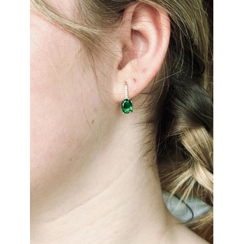 Rafity stříbrné náušnice se smaragdem a zirkony E0069KL-0905