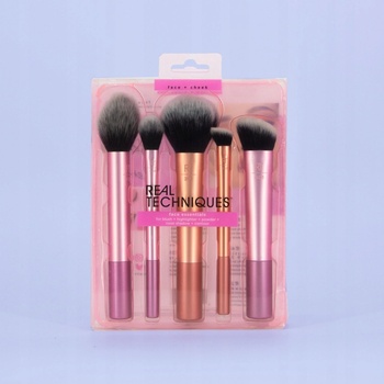 Real Techniques Everyday Essentials štětec na pudr + houbička na make-up + kulatý štětec na oční stíny + štětec na rozjasňovač + štětec na make-up