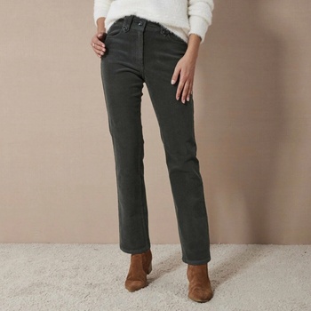 Rovné manšestrové kalhoty tmavě zelené