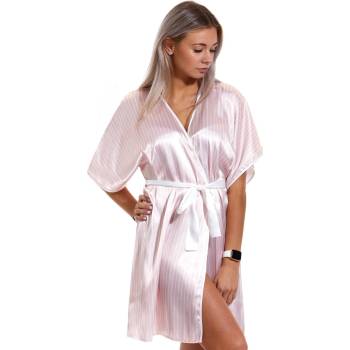 Saténový růžový a perlově pruhovaný župan pro ženy 1E8460 růžová
