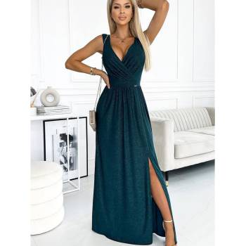 šaty se třpytkami a rozparkem na noze Marge 451-1 tmavě zelené