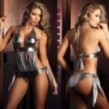 Sexy odvážné metalické monokiny na zavazování 4265 Stříbrná 4265