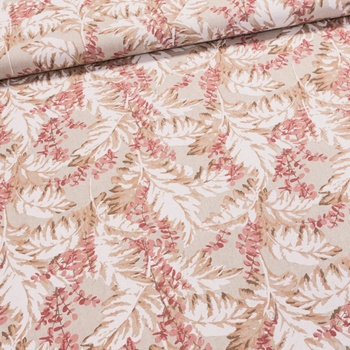 Směsové plátno 1.104530.1990.010, béžovo-vínové listy, š.140cm (látka v metráži)