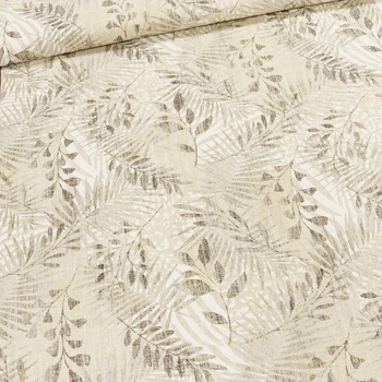 Směsové plátno JAWA BÉŽOVÁ, béžové listy, š.140cm (látka v metráži)