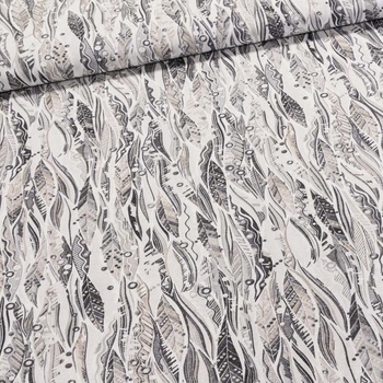 Směsové plátno LIVING STOUR, peříčka, béžovo-šedá, š.140cm (látka v metráži)