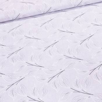 Směsové plátno NATE ŠEDÁ, listy, š.140cm (látka v metráži)