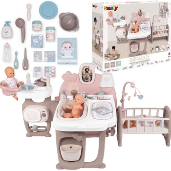 Smoby Domeček pro panenku Large Doll's Play Center Natur D'Amour Baby Nurse trojkřídlý s 23 doplňky (kuchyňka, koupelna, ložnice)