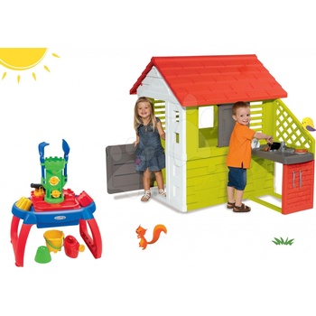 Smoby Set domček Pretty Nature s letnou kuchynkou a okenicou+pieskovisko stolík na vodu a piesok s doplnkami SM810702-37