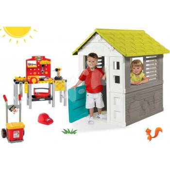 Smoby set domeček Jolie s 3 okny a 2 žaluziemi a pracovní dílna Mecanics s doplňky 810708-1