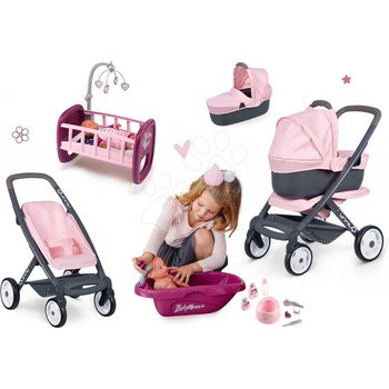 Smoby Set trojkombinace Powder Pink 3in1 Maxi Cosi & Quinny s postýlkou a vaničkou
