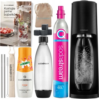 SodaStream Terra černá láhev 1L válec s brčkem Mirinda 440 ml