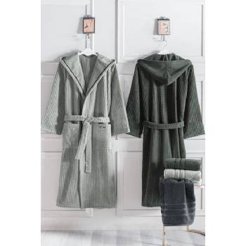 Soft Cotton župan stripe s kapucí černá antracit