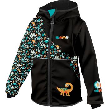 Softshellová bunda dětská DINOSAUŘI černo-hnědá