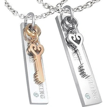 Šperky eshop Ocelový přívěsek pro dva známka s nápisem klíček zirkon R18.4