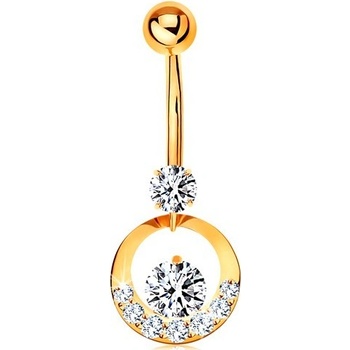 Šperky eshop piercing do pupíku žluté zlato, kroužek zdobený zirkony čiré barvy GG185.14