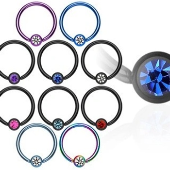 Šperky eshop piercing kroužek s kuličkou z anodizovaného titanu se zirkonem C10.5 duhová čirá