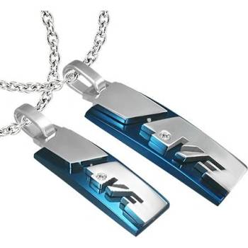 Šperky eshop Přívěsek pro dva z oceli obdélník nápis Love AA5.26