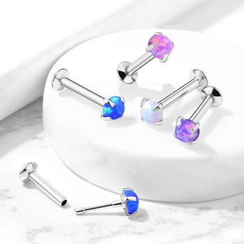 Šperky eshop zasouvací piercing do rtu brady a ucha z oceli syntetický opál v kotlíku PC08.14 růžová