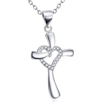 Šperky4U Stříbrný řetízek s přívěškem křížek se srdíčkem AL1009