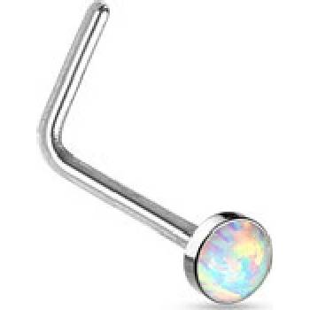 Šperky4U zahnutý piercing do nosu bílý opál N0016-OP17