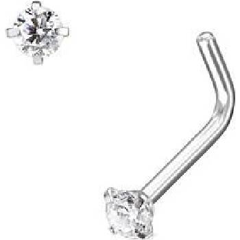 Šperky4U zahnutý piercing do nosu čirý kamínek N0170-02