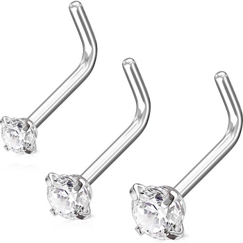 Šperky4U zahnutý piercing do nosu čirý kamínek N0170-025