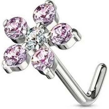 Šperky4U Zahnutý piercing do nosu kytička N0084-P
