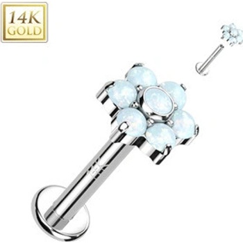 Šperky4U zlatý piercing do brady labreta opál ZL01247-OP17-1206-WG
