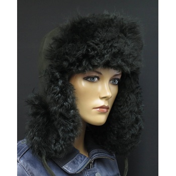 Špongr kožešinová ušanka z toskánské jehnětiny povrch velur SE42 lahvově zelená