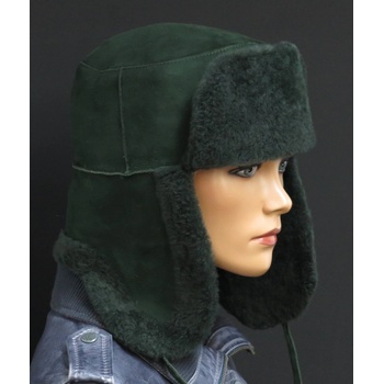 Špongr Kožešinová ušanka z toskánské jehnětiny SE39 lahvově zelená