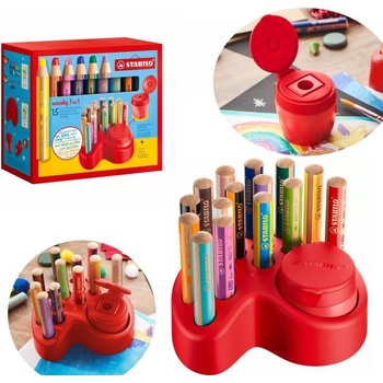 Stabilo 880/15-01 Woody 3 v 1 pastelky ve stojánku na stůl sada s ořezávátkem,